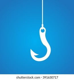 fishing hook symbol, sign on blue background 