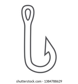 Fishing hook thin line icon, fishing and bait, fishhook set sign, vector graphics, a linear pattern on a white background, eps 10.