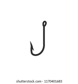 Fishing hook vector icon, black fishhook isolated 