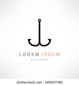 Fishing hook vector icon, black fishhook isolated