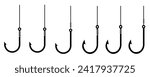 fishing hook vector icon isolated on white background, simple various  hook silhouette editable in vector