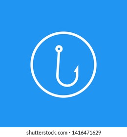 Fishing hook, vector icon on blue