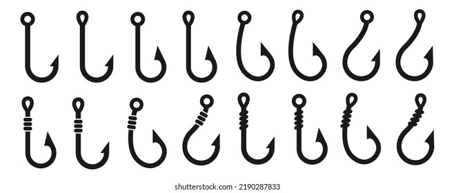 Fishing hook vector icons set