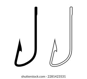Fishing Hook Vector Illustration Black Silhouette and Outline