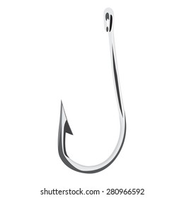 Fishing hook vector illustration, hook icon, metallic fish hook