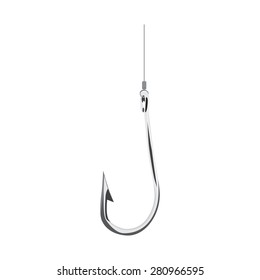 Fishing hook vector illustration, hook icon, metallic fish hook
