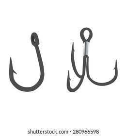 Fishing hook vector illustration, hook icon, metallic fish hook, triple fishing hook