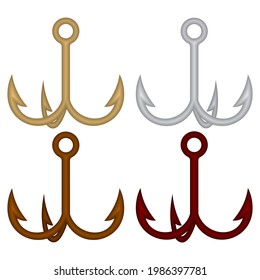 Fishing Hook Vector Illustration. Triple Fishing Hook Isolated On White Background
