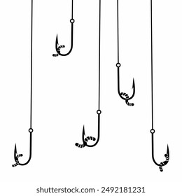 Fishing hook vector on white background. The concept of lowering fish traps in the sea with bait.