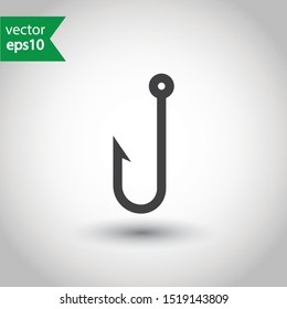 Fishing hook vector sign. Barbed fish hook icon. EPS 10 flat symbol design.