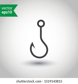 Fishing hook vector sign. Barbed fish hook icon. EPS 10 flat symbol design.