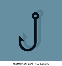 fishing hook vector sign in flat design. isolated object with shadow. vector illustration eps10