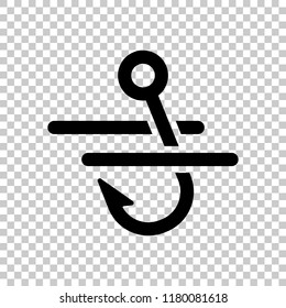Fishing hook and water. Simple icon. On transparent background.