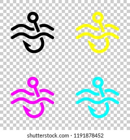 Fishing hook and water. Simple icon. Colored set of cmyk icons on transparent background