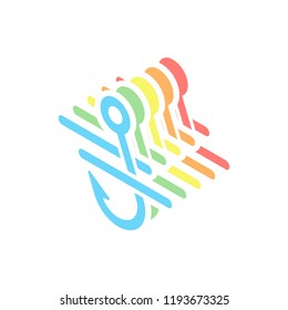 Fishing hook and water. Simple icon. Stack of colorful isometric icons on white background
