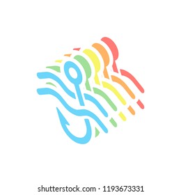 Fishing hook and water. Simple icon. Stack of colorful isometric icons on white background