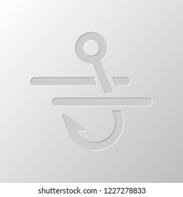 Fishing hook and water. Simple icon. Paper design. Cutted symbol. Pitted style