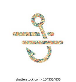 Fishing hook and water. Simple icon. Colored mosaic with polygons
