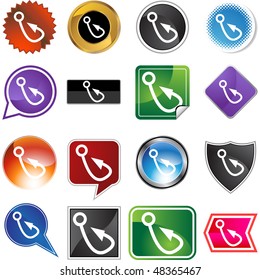 Fishing hook web button isolated on a background
