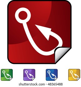 Fishing hook web button isolated on a background
