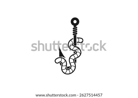 fishing hook with worm bait icon