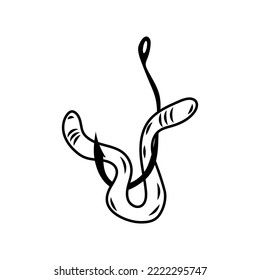 fishing hook with worm, drawing, vector illustration