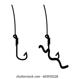 Fishing hook with worm vector silhouette