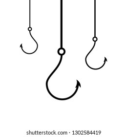 Fishing hooks black on a white background, vector