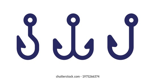 Fishing hooks for Hanging Lures icon set. Vector illustration