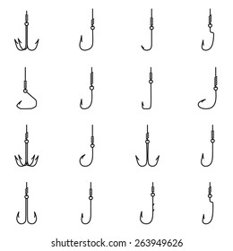 Fishing hooks Icons. Vector illustration.