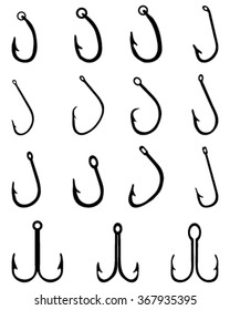 Fishing hooks isolated on white, vector 