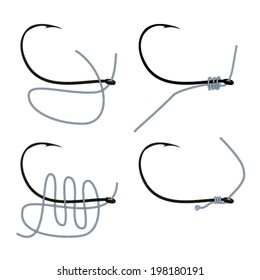 fishing hooks knot one color white background