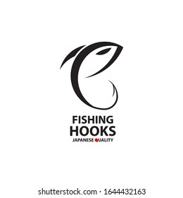 Fishing hooks logo template. Creative vector template of fishing club logo or online shop. Icon of fish with hook. Vector illustration.