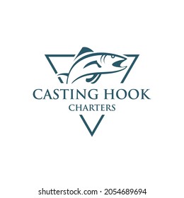 Fishing hooks rental vector logo for fishing tackle business
