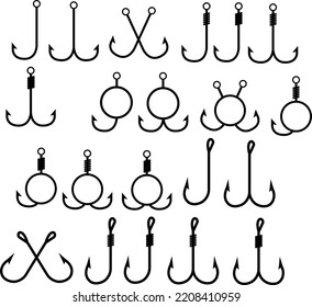 fishing hooks set icon on white background. different fishing hooks sign. fish hooks monogram. flat style.