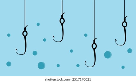 Fishing Hooks Underwater. Hobbies and leisure fish catching activities concept
