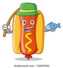 Fishing Hot Dog Cartoon Character