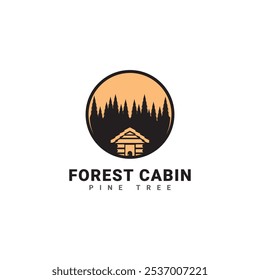 fishing house logo, cabin house rental logo and pine tree