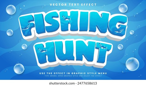 Plantilla de efecto de texto editable de Fishing Hunt con estilo de texto azul y líquido