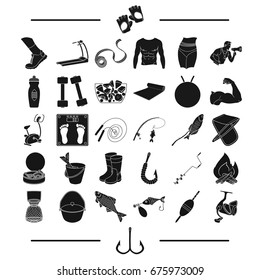 fishing, hunting, recreation and other web icon in black style. sport, health, competitions icons in set collection.