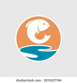 Fishing icon. Creative vector symbol of fishing club or fishing shop.