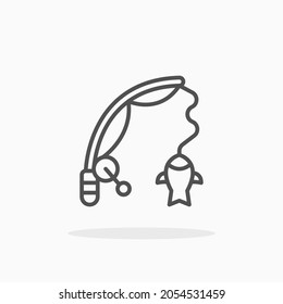 Fishing icon. Editable Stroke and pixel perfect. Outline style. Vector illustration.