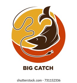 Icono de pesca de captura de peces en la plantilla de vector gancho