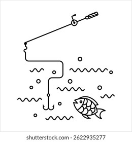 Fishing Icon, Fish Catching Activity Icon Vector Art Illustration