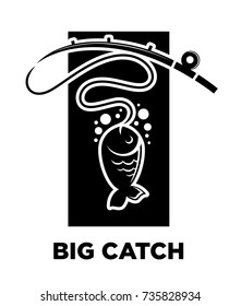 Fishing icon of fish on hook for fisherman club or fishery sea sport adventure logo template.