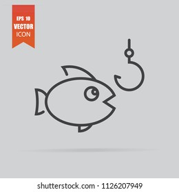 Fishing icon in flat style isolated on grey background. For your design, logo. Vector illustration.
