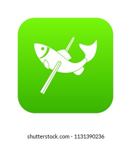 Fishing icon green vector isolated on white background