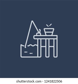 Fishing icon. Fishing linear design concept from Camping collection. Simple element vector illustration on dark blue background.