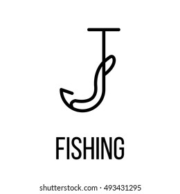 Fishing icon or logo in modern line style. High quality black outline pictogram for web site design and mobile apps. Vector illustration on a white background. 