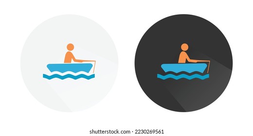 Fishing icon, Man fishing fish at river, lake, ice and sea with boat, fishing salmon, fishing logo Colorful vector icons